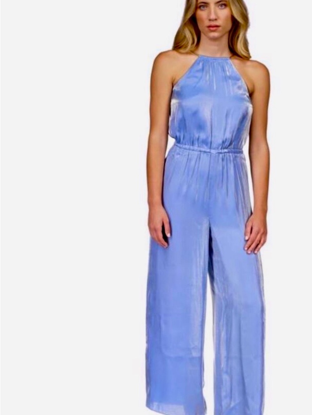 Michael Kors Sky Blue Halter Wide-Leg Jumpsuit
